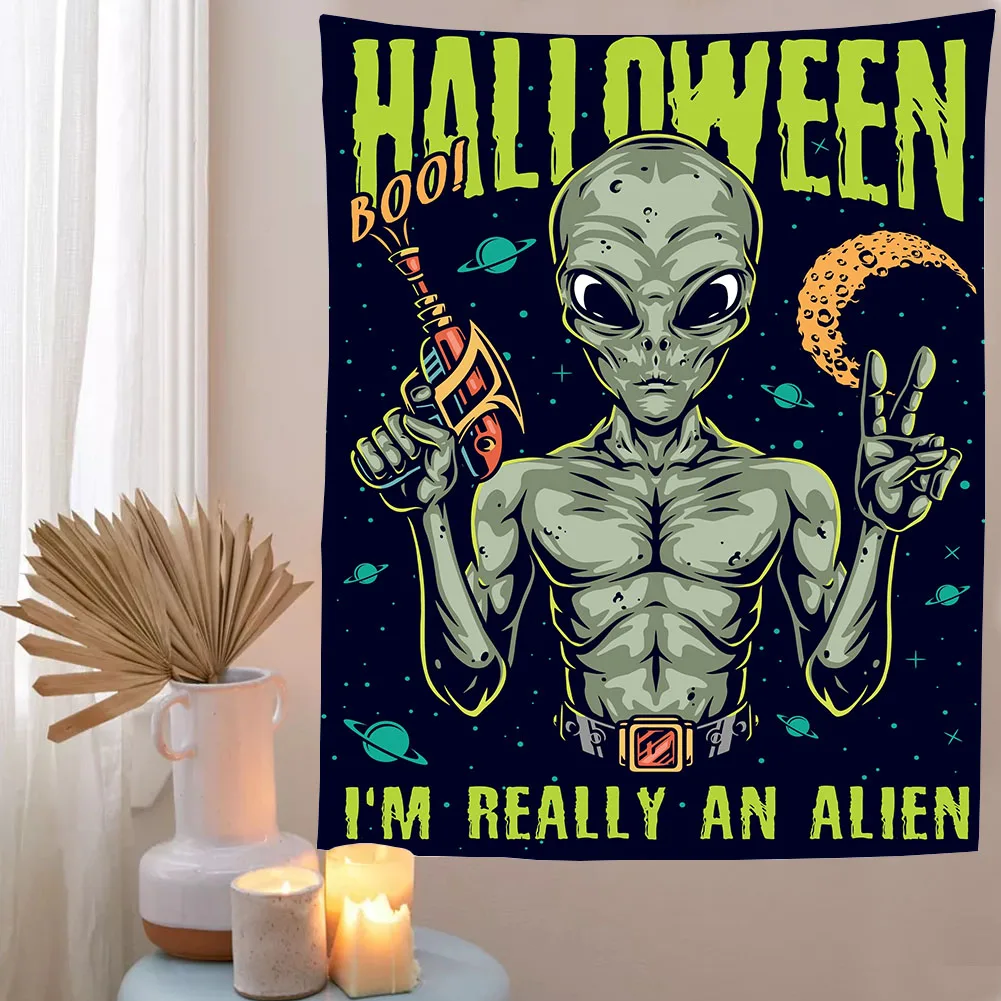 Alien Tapestry Mandala Macrame Hippie Art Wall Hanging Tapestries Living Room Home Cartoon Dorm Decor Psychedelic Wall Tapestry,tapestry decorations