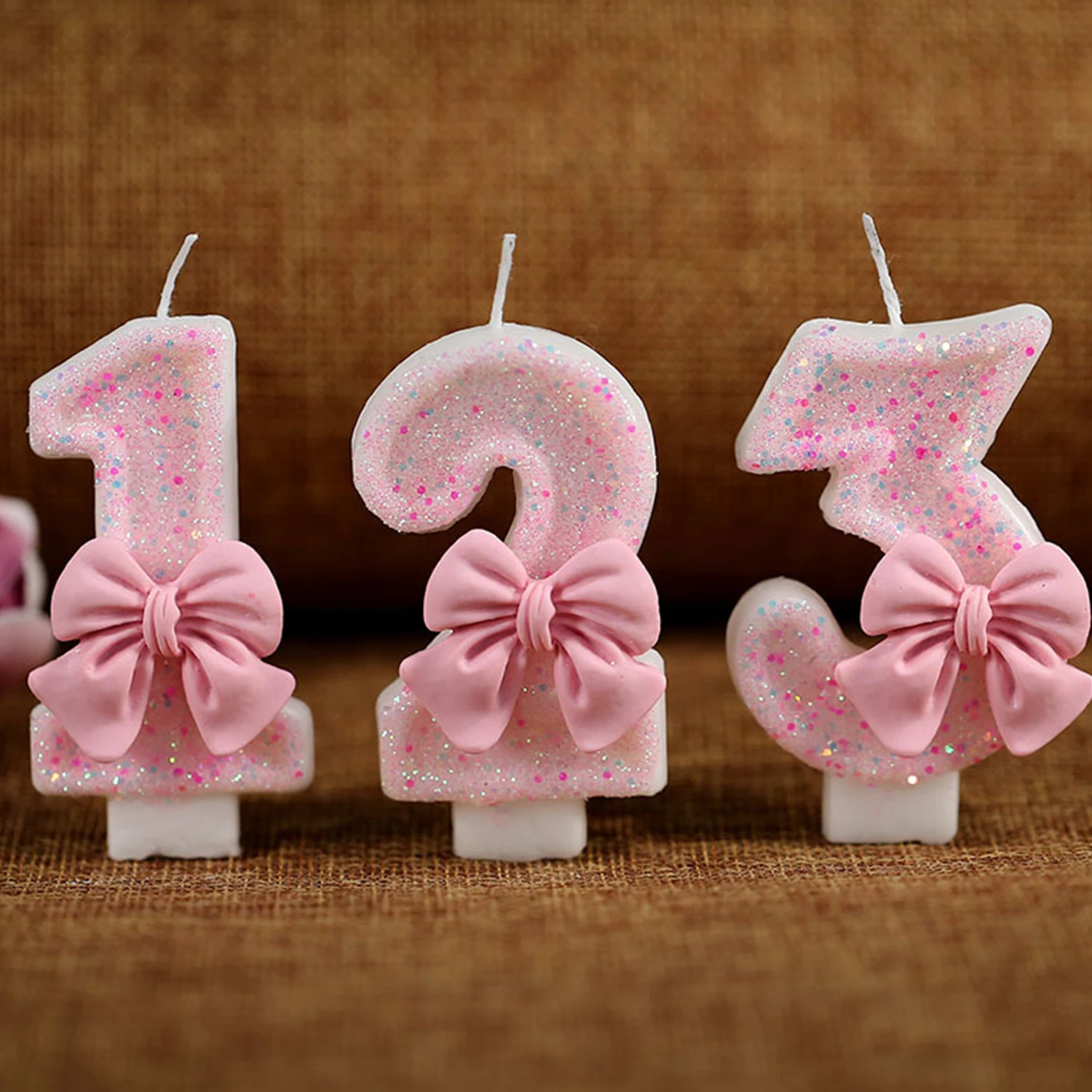 

0-4 Number Creative Digital Candle Girls Glitter Bow Birthday Anniversary Celebration 1 Year Old Candle Baked Cake Decoration