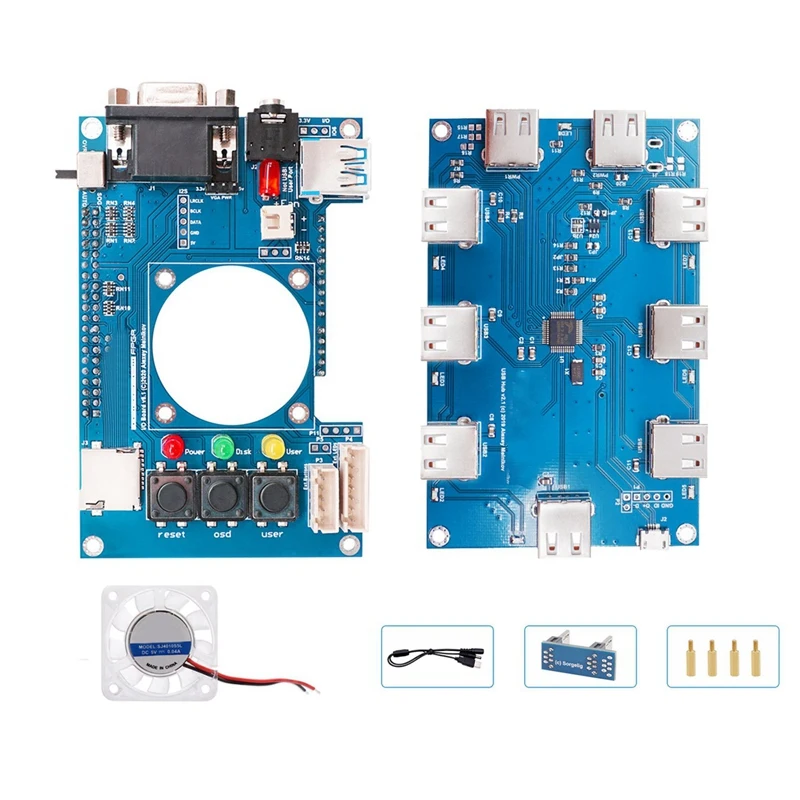 

For Mister FPGA IO Analog Board V6.1+USB Hub V2.1 Board+Fan Blue Replacement For Terasic DE10-Nano Mister FPGA