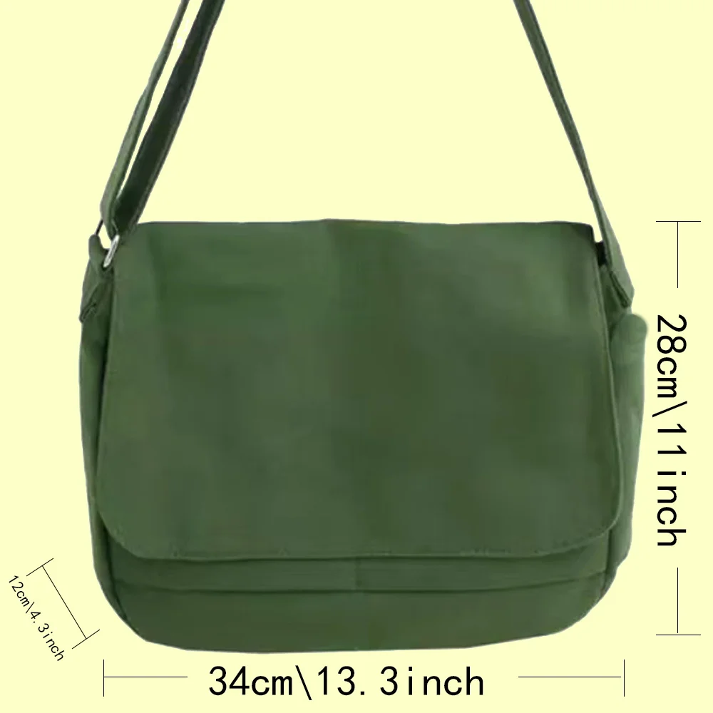 Green Golden Flower Print Cute Bear Canvas Messenger Bag Trend Japanese Literary Shoulder Bag Casual Shopping Tote Girl Handbag