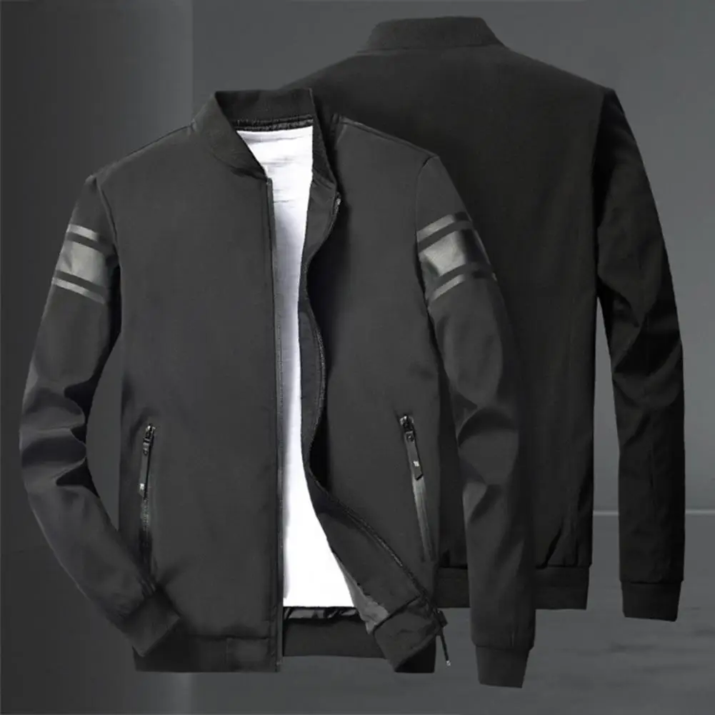 

Baseball Jacket Versatile Men Jacket Long Sleeve Classic Autumn Slim Fit Men Thin Baseball Jacket Daily Clothing