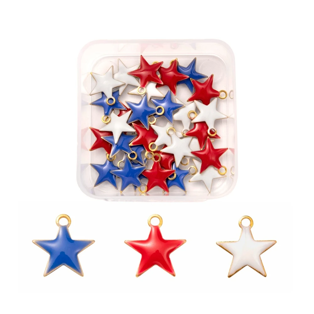 

30~50Pcs/Box USA Independence Day Stars Pendant For Five-Pointed Star Bracelet Neckalce Earrings Theme jewelry DIY making Decor