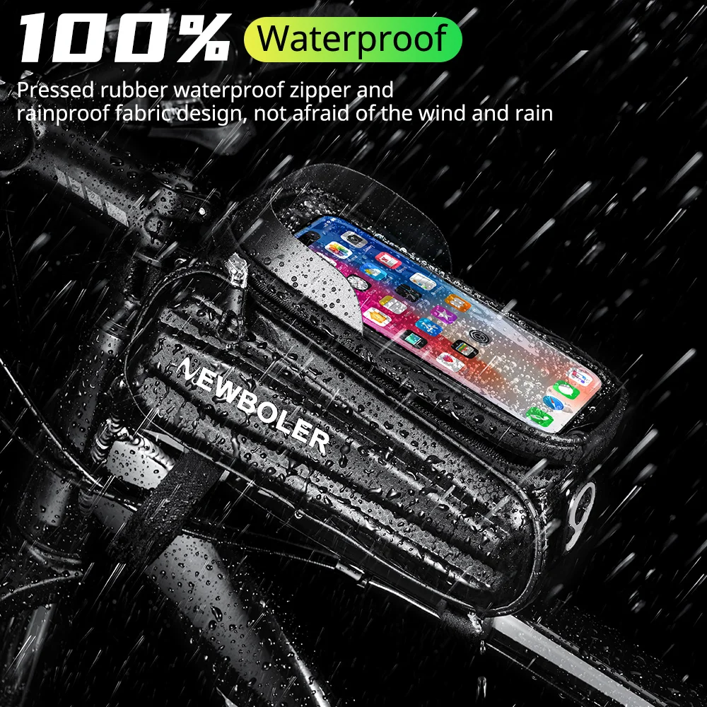 Bike Bag NEWBOLER Bike Bag 2L Frame Front Tube Cycling Bag Bicycle Waterproof Phone Case Holder 7.2Inches Touchscreen Accessorie