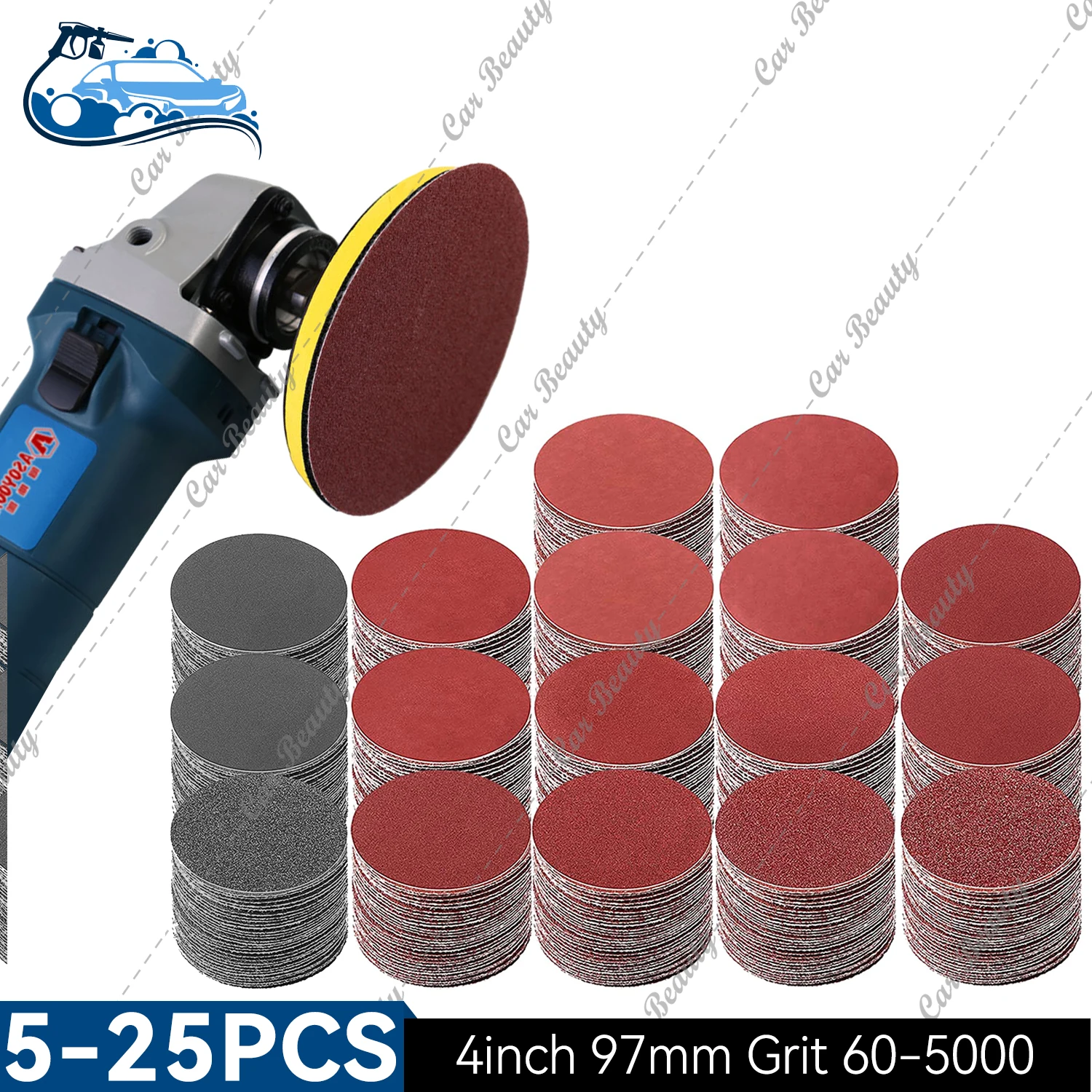 97mm 4inch Hook & Loop Round Sanding Disc Pad 60/80/100/150/180/240/320/400/600/800/1000/2000/3000/5000 Assorted Grits Sandpaper sanding discs sandpaper set polish sand paper sandpaper tools mini sandpaper kit sander pads