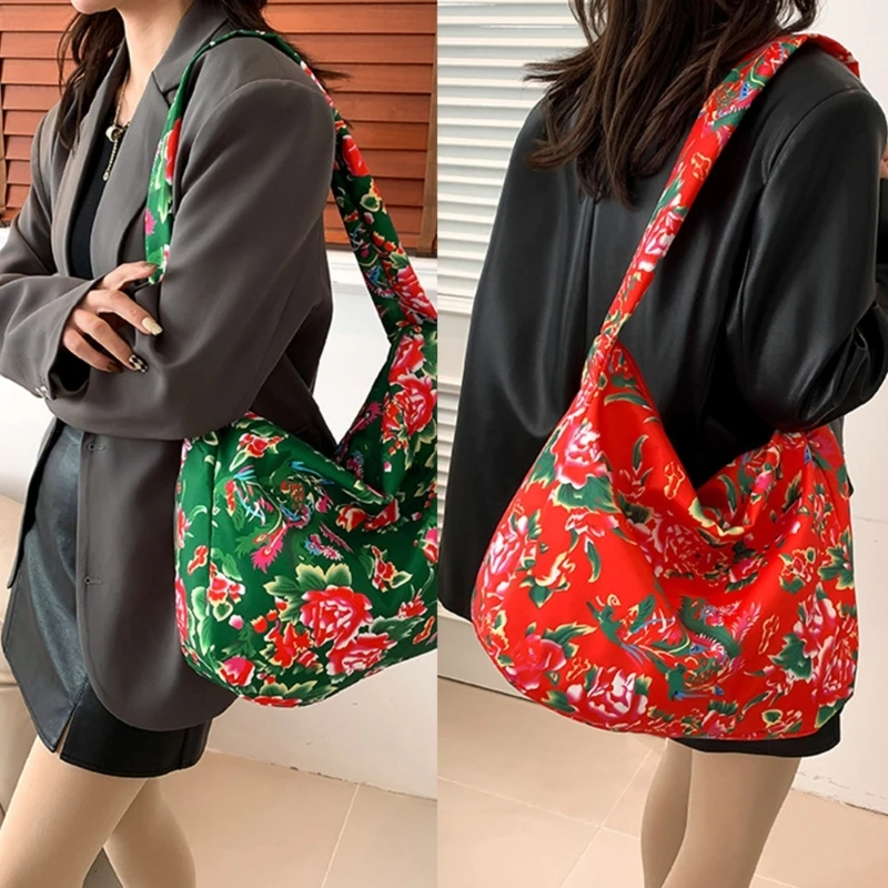 Womens Dumpling Bag Northeast Flower Bag Large Capacity Shoulder Bag E74B