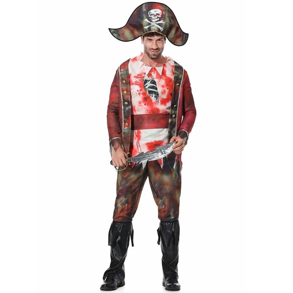 

Adult Men Pirate Captain Jack Sparrow Costume Horror Bloody Zombie Vampire Fancy Dress Halloween Party Pirate Role Play Clothing