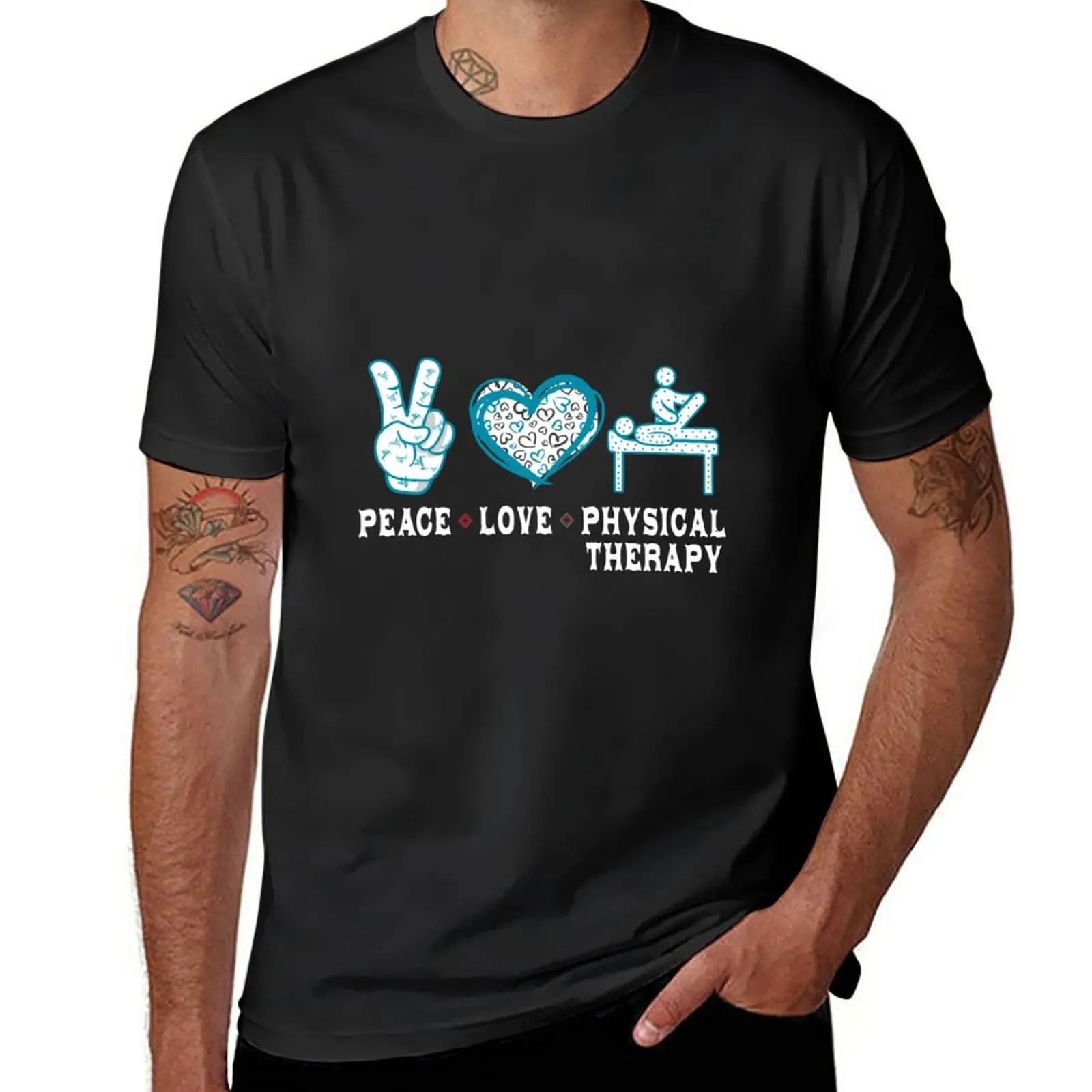 

Peace Love Physical Therapy Pt Month Men Women Therapist T-Shirt funny t shirts black t shirts black t-shirts for men