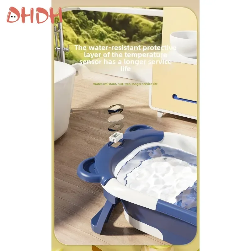 Vasca da bagno per neonato Vasca da bagno per uso domestico Vasca da bagno per bambini Grande pieghevole Facile da riporre Vasca da bagno a temperatura in tempo reale Prodotti per bambini - immagine 6