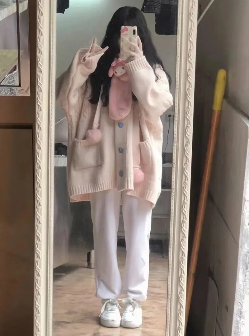 Sweaters Cardigan Women Baggy Preppy Girlish Sweet Kawaii Clothes Japanese Stylish High Street Gentle Designer Knitwear Autumn