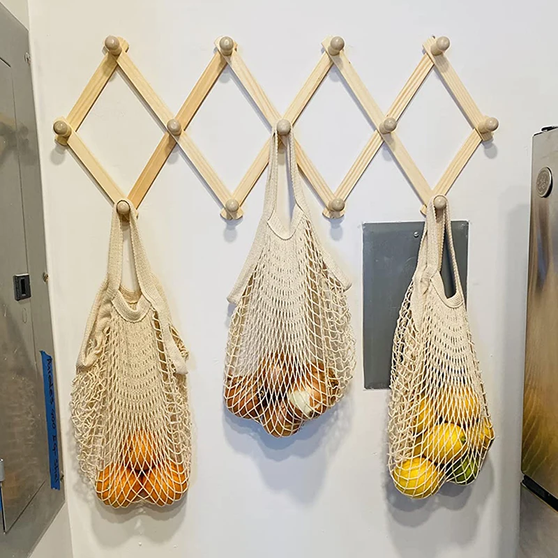 

20pcs Grocery Bags Fruit Vegetable Bag Washable Reusable Cotton Mesh String Organizer Shopping Handbag Short Handle Net Tote