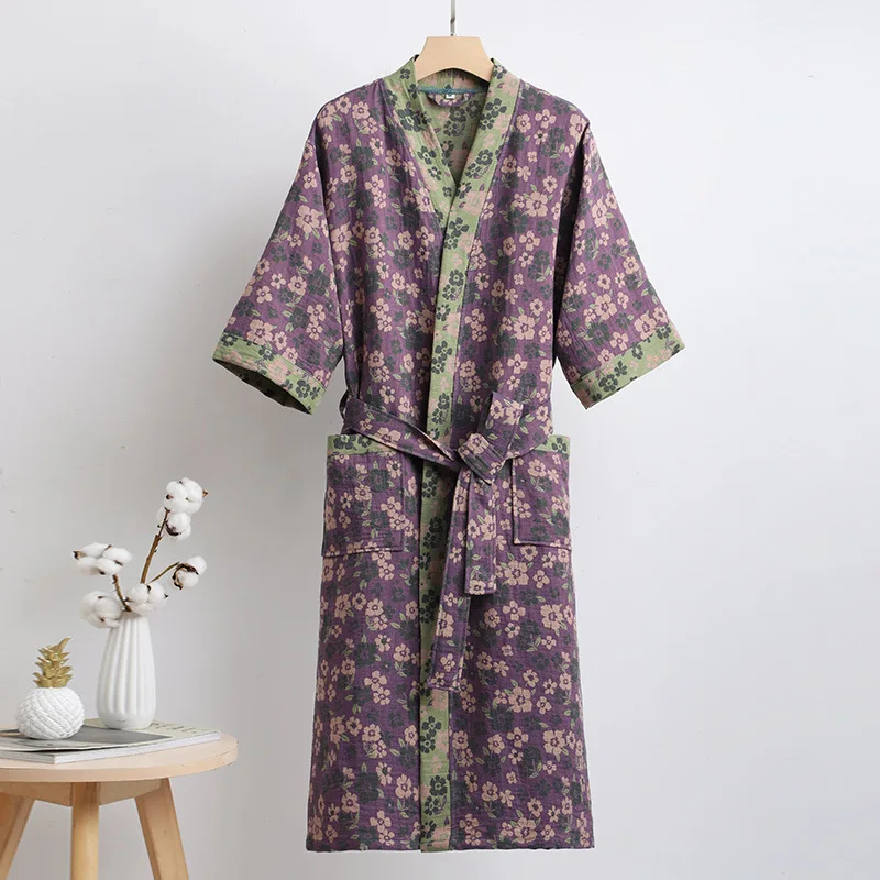New Summer Men's  Robe Soft Cotton Bathrobe Dark Grey Half Sleeve Solid Robe Big Size XL Fashion Elegant Kimono for Gentleman