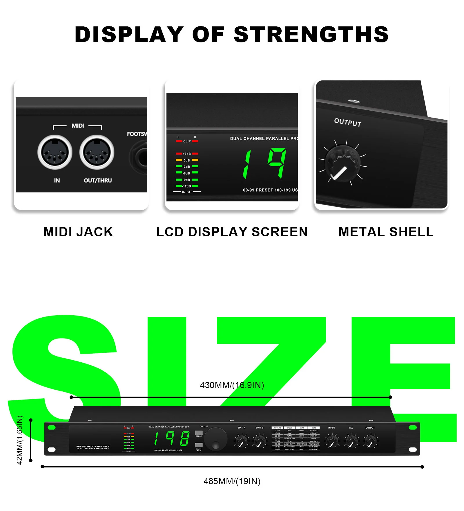 Professional DSP Digital Audio Processor 199 Preset Multi Effects Microphone Noi