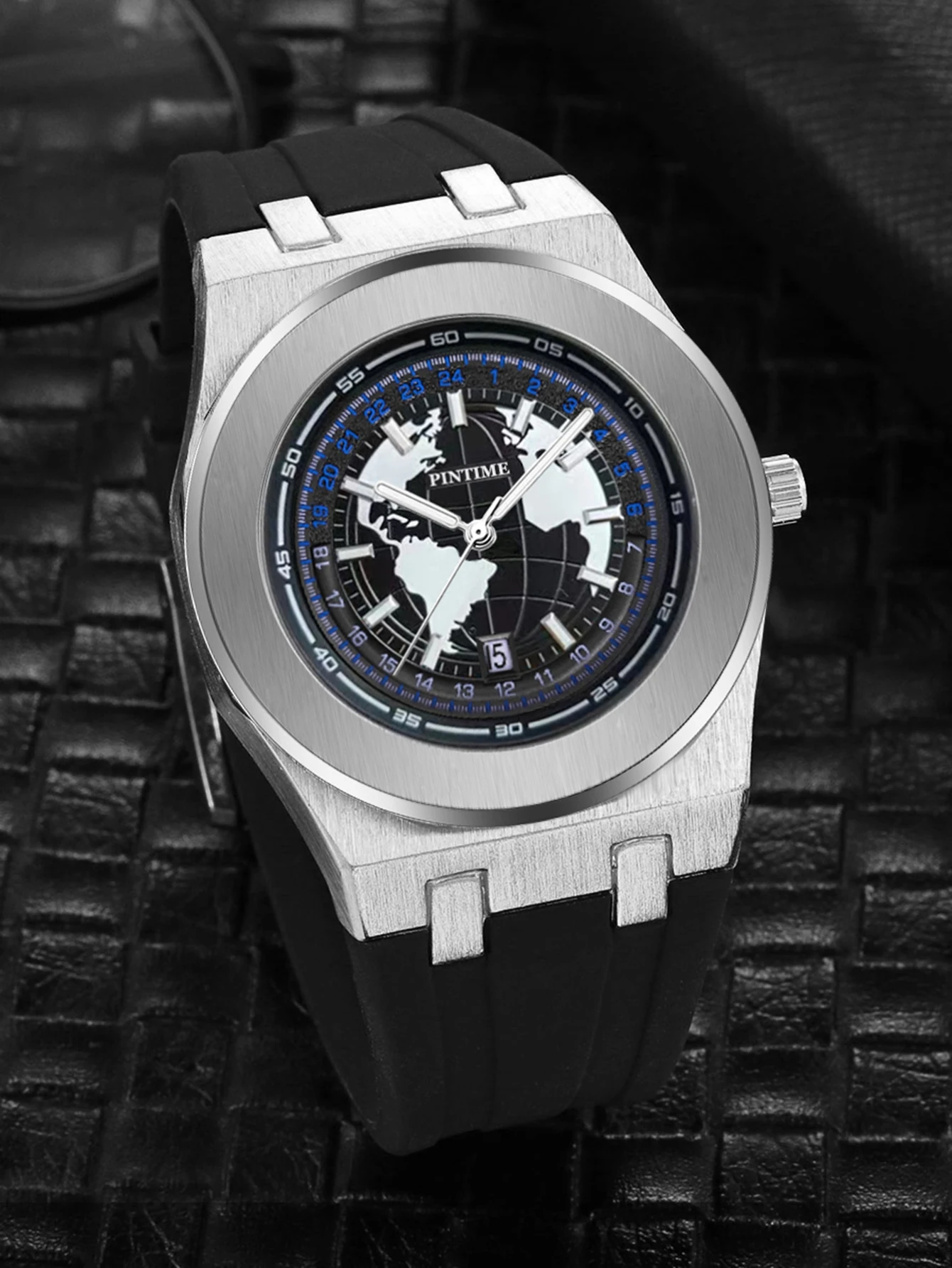 Men's quartz watch, earth-themed large dial, water-resistant and luminous for both day and night use, silicone strap, stylish an - 6