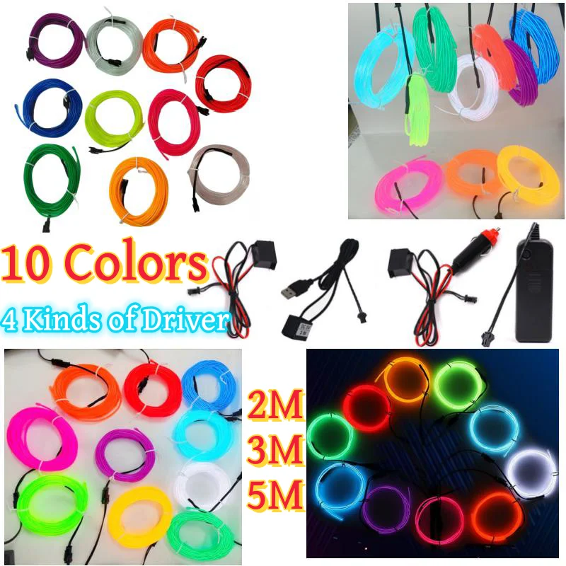 

2/3m/5m Glow EL Wire LED Neon Light Dance Party DIY Costumes Clothing Luminous Light Decor Clothes Ball Led Glow Rope Waterproof