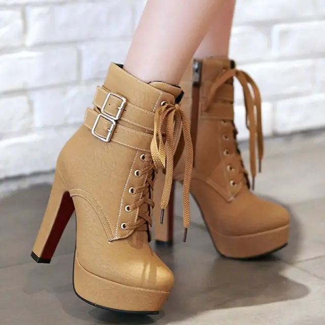 BLXQPYT Big size 33-47 short Boots shoes woman Mujer Fashion Ankle Boots Sexy high Heels Spring Autumn Winter Women Shoes  X-2 5