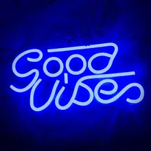 

Good Vibes Neon Signs, Led Neon Light Signs with Acrylic Board, Neon Word Light Wall Decor Powered by USB for Bedroom, Game room