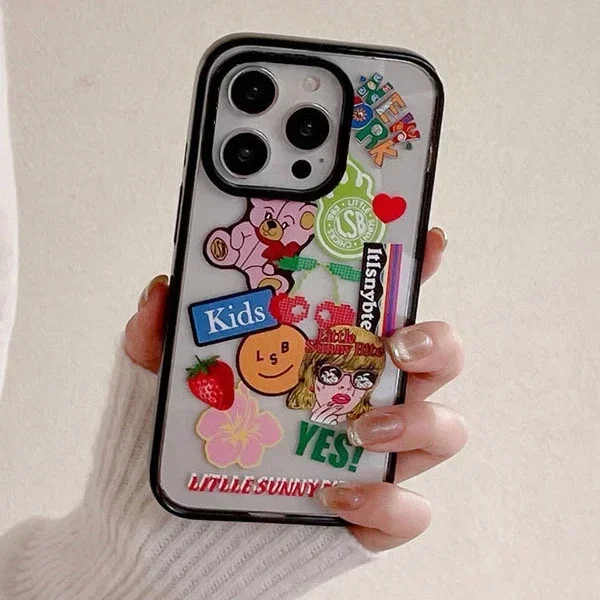 

2.0 Version Acrylic Upgrade Border Graffiti Sticker Phone Case Cover for IPhone 11 12 13 14 15 Pro Max Case for IPhone 15 Pro