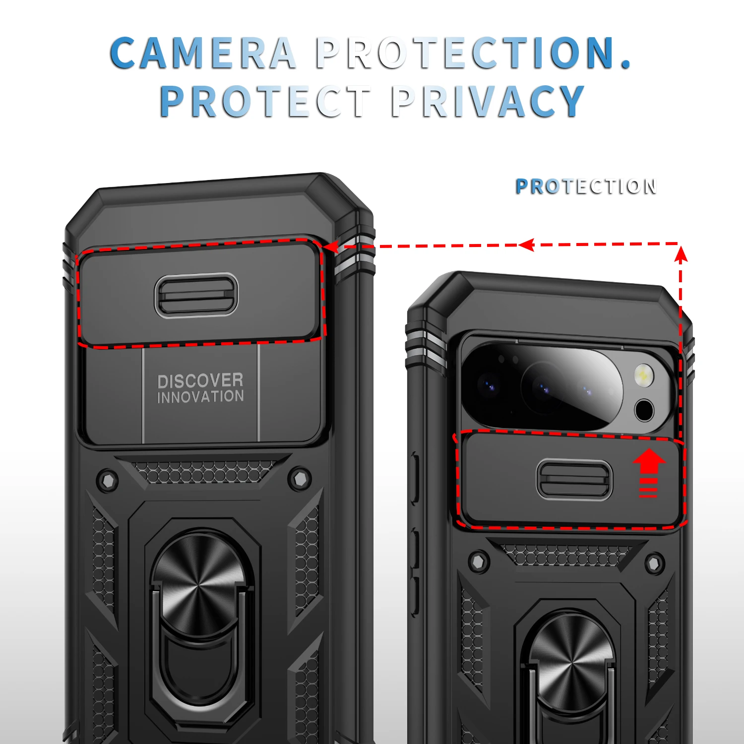 Durable Shockproof Armor Phone Case with Kickstand & Slide Camera Protection