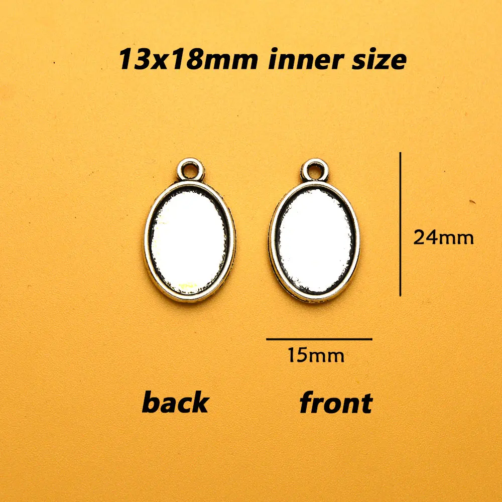 

13x18mm Silver Plated Double Side Cameo Oval Bezels Blank Pendant Cabochon Base Setting Jewelry Making Accessories Supplies