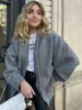 ZBZA Woman's Oversized Bomber Jacket Autumn New Round Neck Long Sleeve Pocket Hidden Button Loose Jackets Coat Female Outerwear 3