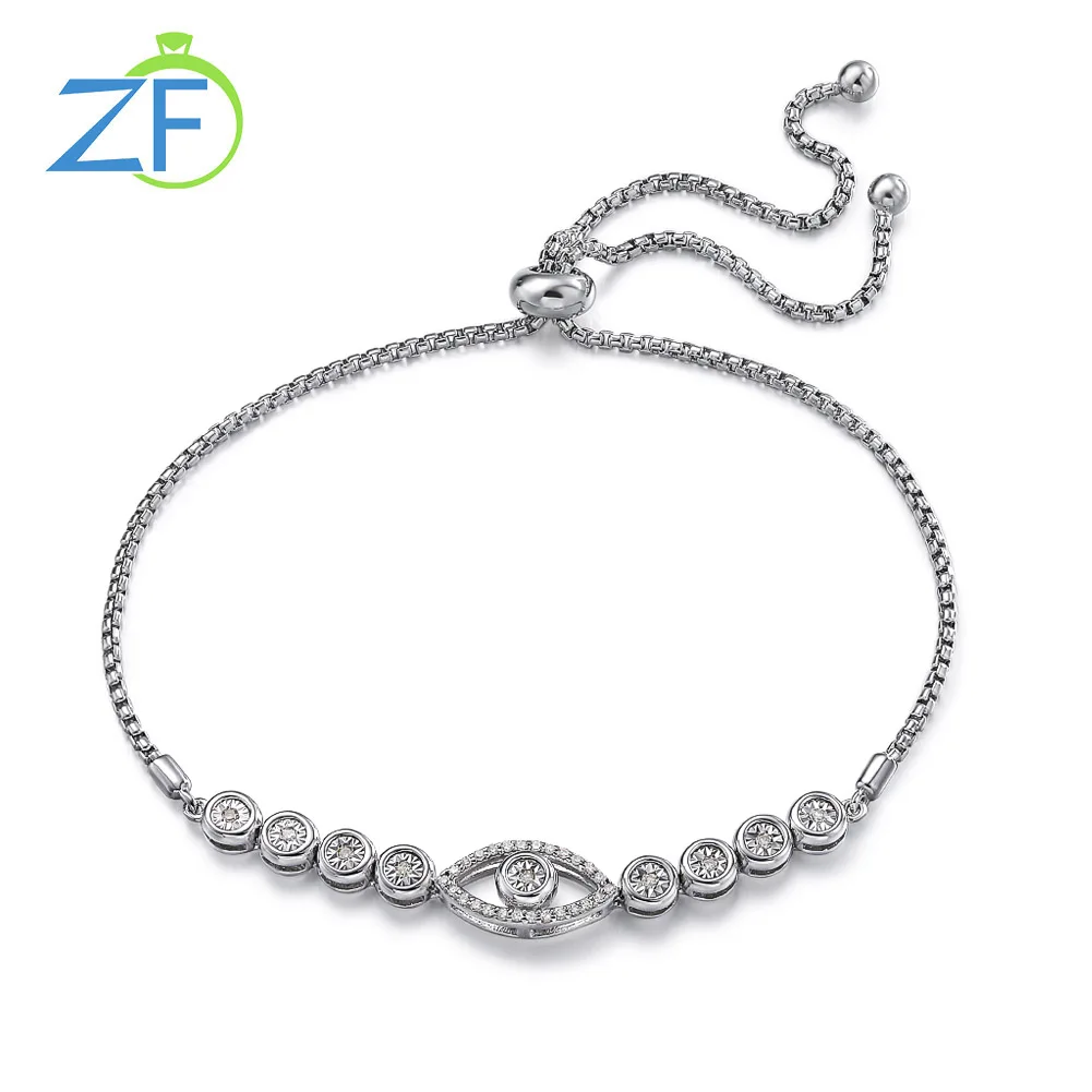 

GZ ZONGFA Genuine 925 Sterling Silver Eye Tennis Bracelet for Women 0.11ct Natural Diamond Adjustable Hand Chain Fine Jewelry