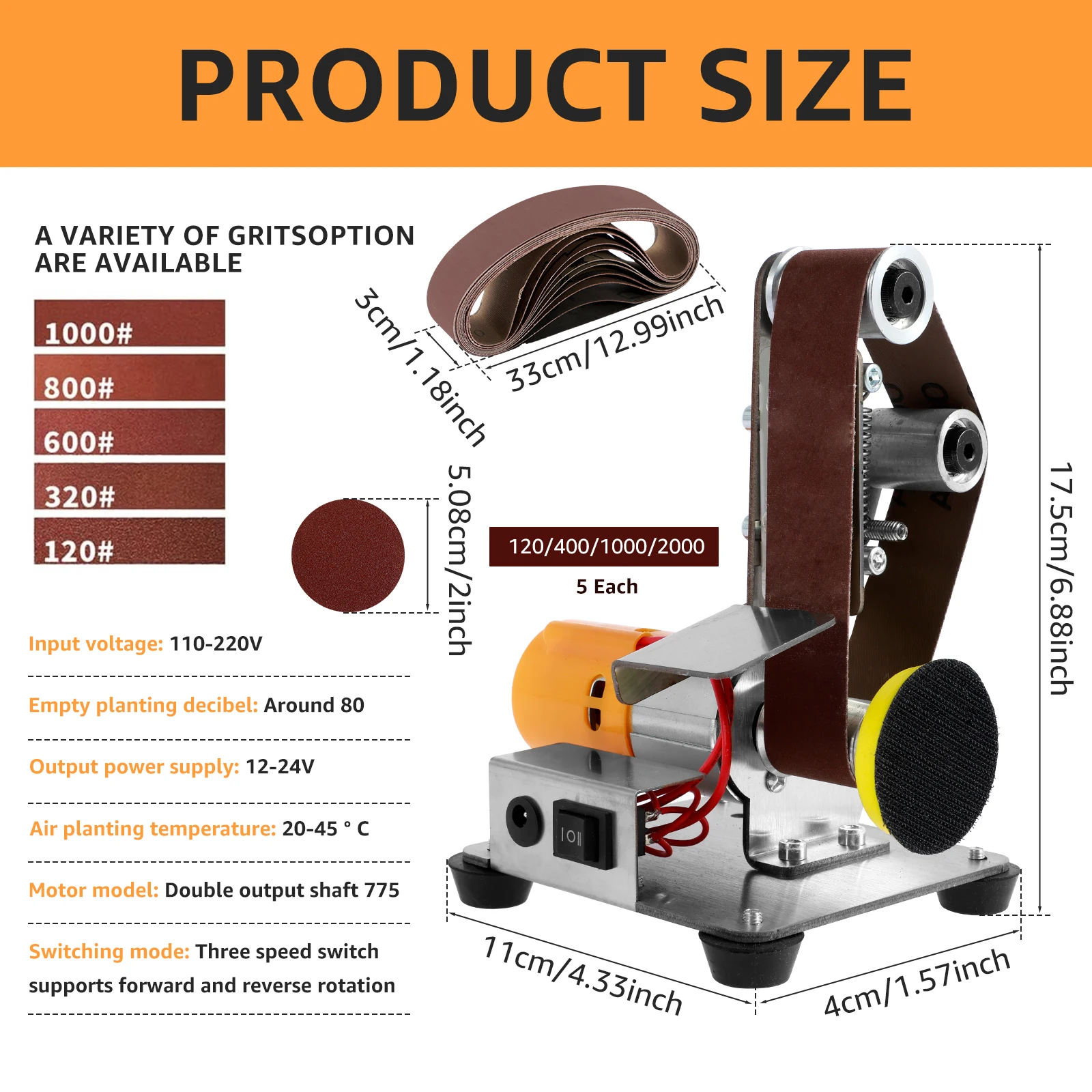 Belt Sander Grinding Machine Adjustable 7 Speed Sharpening Machine with 120-1000 Grit Sandbelt Multifunctional Polisher Tool Set electric grinder electric sander belt sander