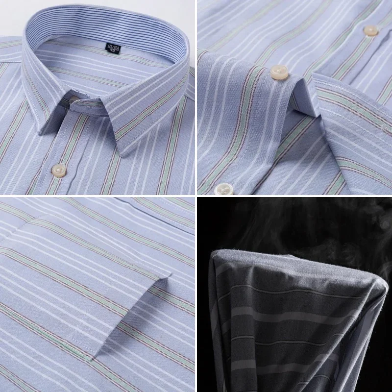 Herren Langarm Oxford Plaid Striped Casual Shirt Front Patch Brust Tasche Regelmäßige-fit Taste-unten Kragen starke Arbeit Shirts – Detail 9