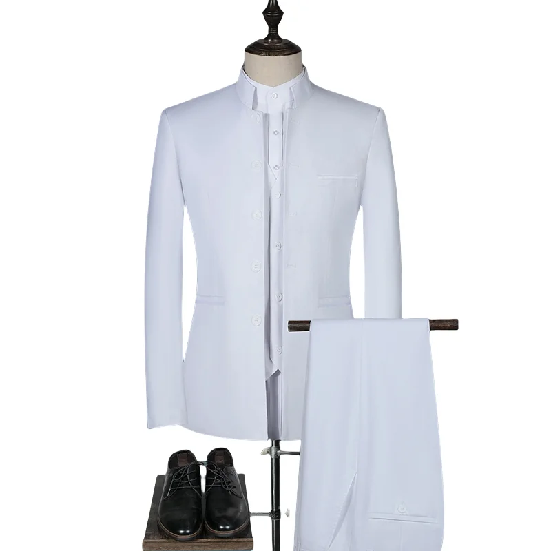 Suit Blazer Vest Pants Men's Fashion Gentleman Business Outdoor Standing Collar Gentleman Wedding Work Casual MAO Suit