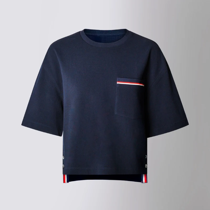 

TB THOM Women's T-shirts 2023 Spring Korean Fashion Tops Classic Cotton Pockets Stripes Oversized T-shirt Casual Streetwear Tees