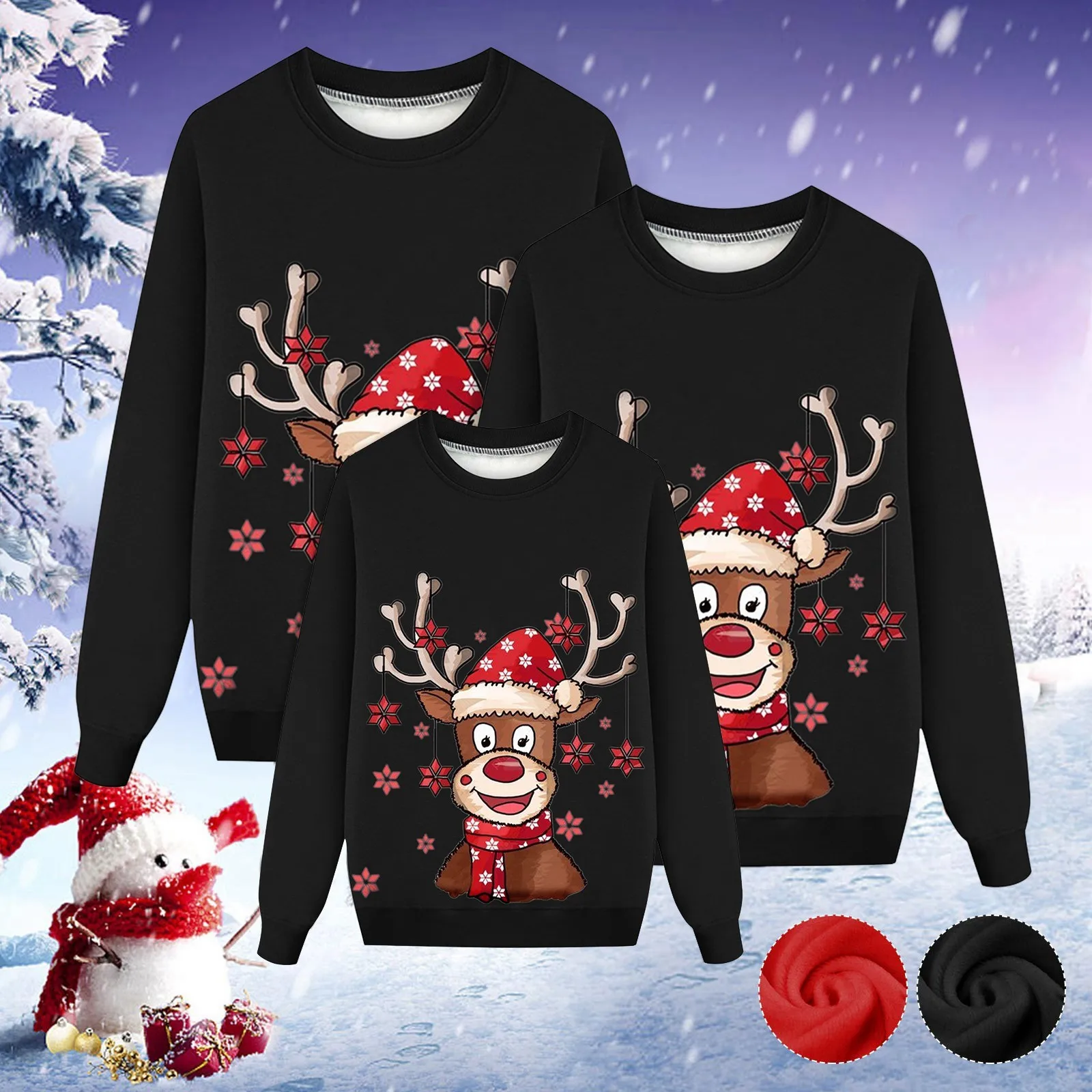 thumbnail image 2 of Sudadera familiar informal y versátil para Navidad, para padres e hijos, pijamas navideños de otoño con cuello redondo y manga larga estampados, 2 of 5