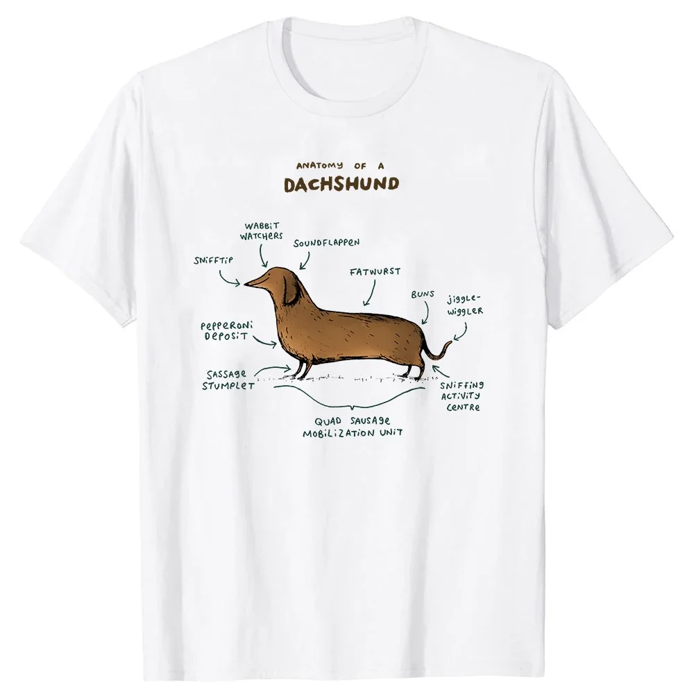 

2024 Funny Anatomy of a Dachshund dog Classic Print Cotton T-Shirts Streetwear Men Fashion Short Sleeve T Shirt Unisex Tees Tops