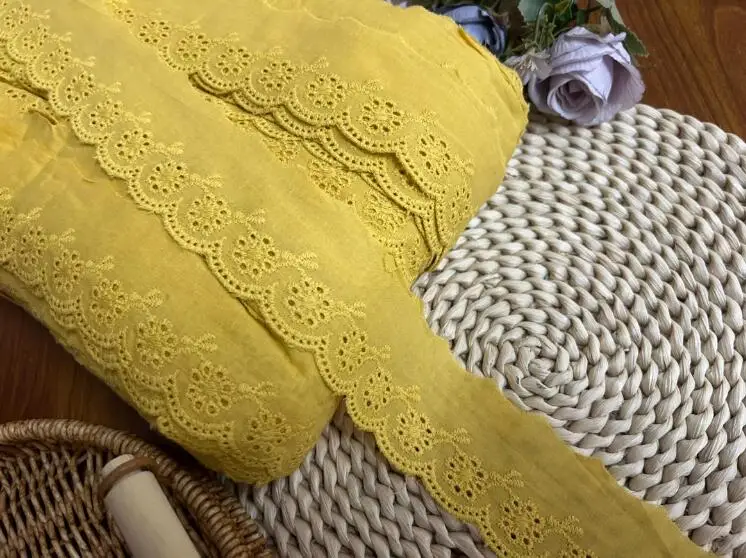 3 Meters/lot Beautiful Mustard Green Yellow Lace Trim Fabric Cotton Lace Flower Pattern 5cm Width Hot Sale
