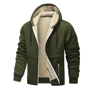Autumn Winter Fleece-Lined Jacket Lamb Wool Thickened Cardigan Hooded Zipper Sweatshirt Casual Jacket Top 2