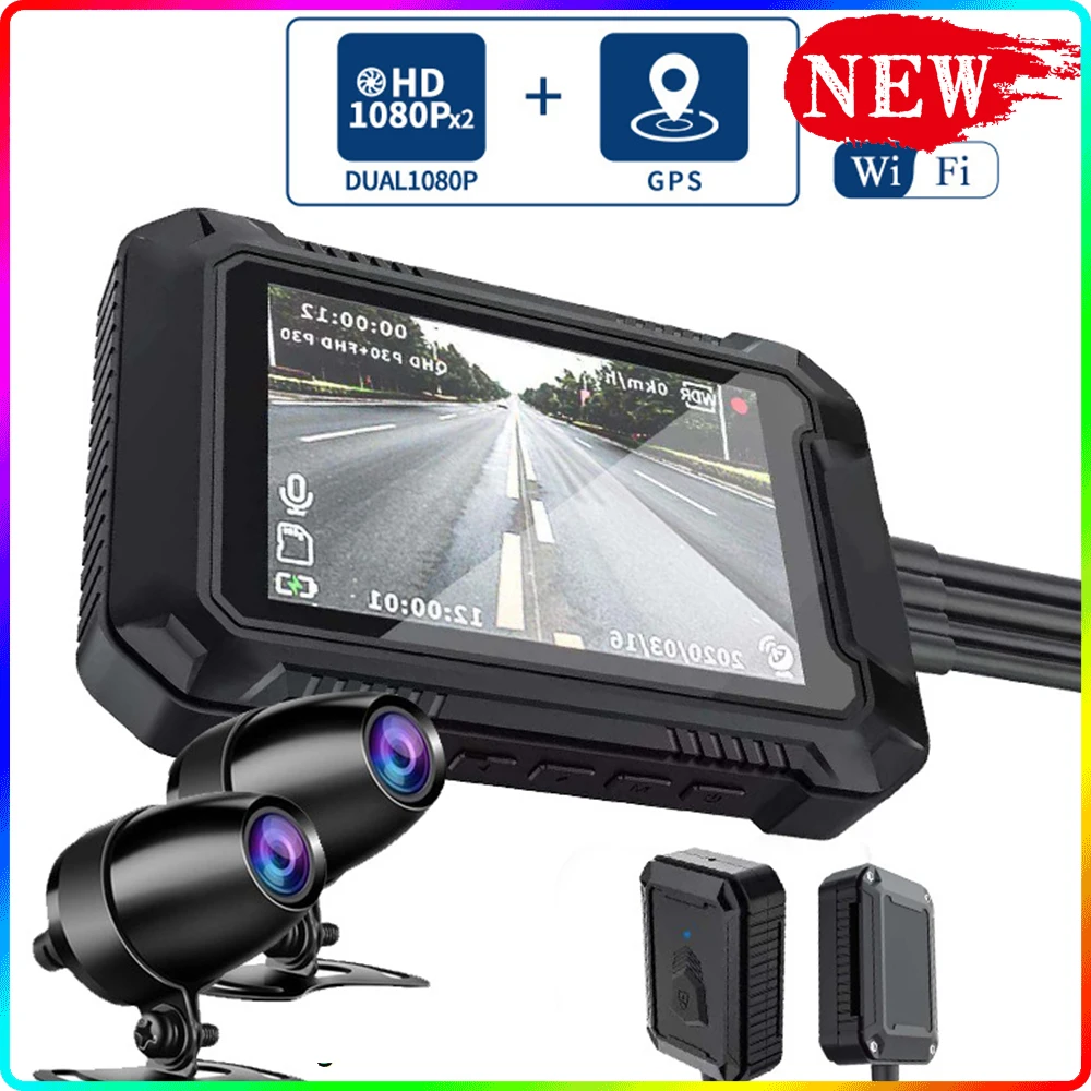 MotorcycleRecorderHD1080PDualLensVideoRecorderGPSWIFIDashCam