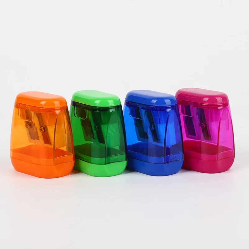 Double-hole Pencil Sharpener Cute Kids' Plastic Sharpener with Cover pencil sharpener