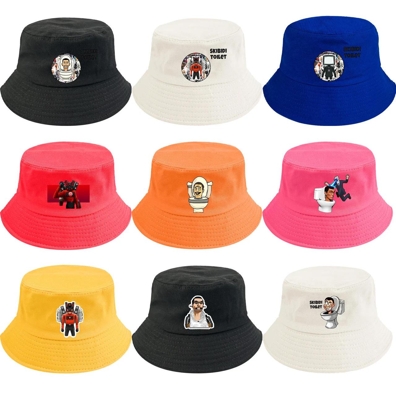 Skibidi-Toilet-Bucket-Hat-Cartoon-Print-Hip-Hop-Summer-Kids-Fisherman