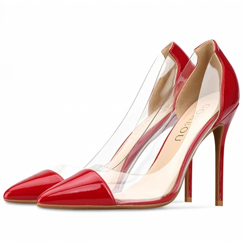 

New Fashion Women's Elegant Patent Leather PVC Pumps Stiletto Red High Heels Pointed Toe Party Shoes For Ladies Big Size H0001