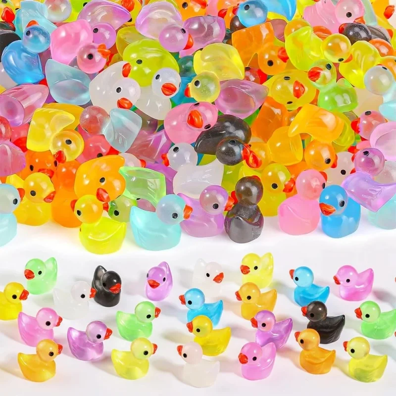 Fluorescence Duck Toy 100Pcs 1.8CM Mini Fluorescence Rainbow Duck Toy Cute Yellow Ducks Glow In The Dark DIY Handicraft Micro Landscape Decoration Toy