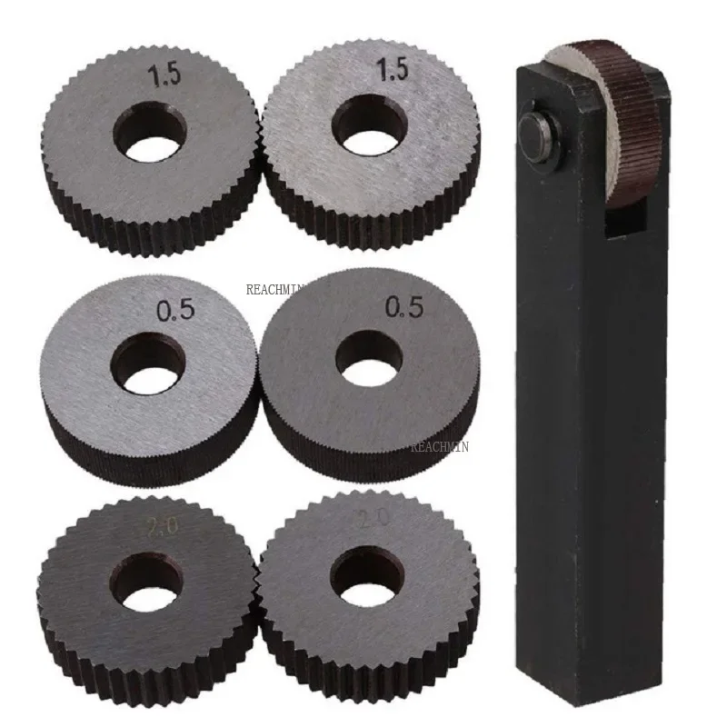 Black & Silver Steel Straight Linear Knurling Tool Set with 0.5mm 1.5mm 2mm Pitch Single Wheel Pack of 7
