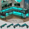 L Shaped Gaming Desk, Power Outlets & LED Strip, Monitor Shelf, Keyboard Tray, Pegboard and Storage Shelves, Reversible Desk 1