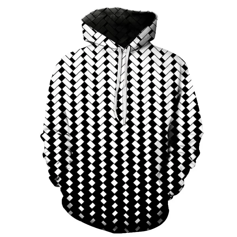 Men's Autumn And Winter New Dizziness 3d Printed Hooded Drawstring Clothing Top Casual Loose Oversized Long Sleeved Hoodie。