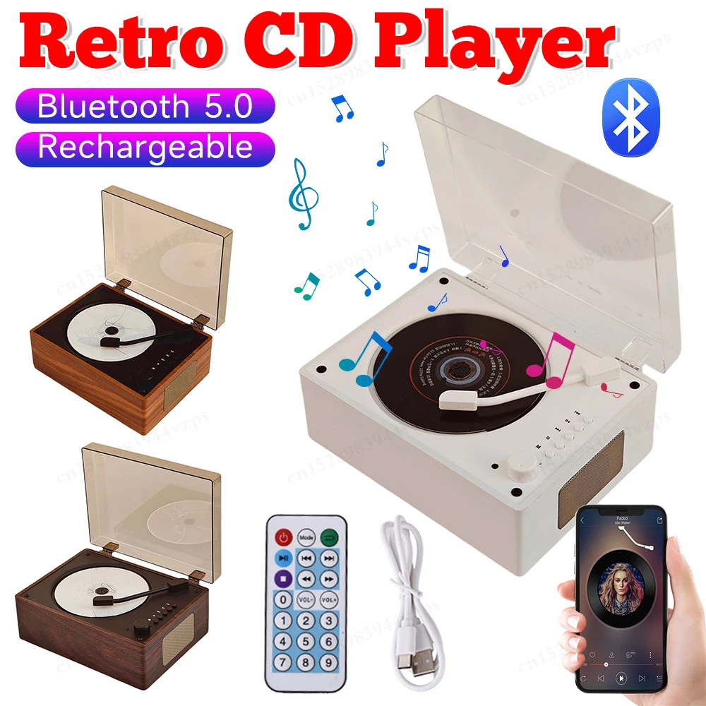 USB Rechargeable CD Player Bluetooth 5.0 CD Music Player with Remote Control Support BT USB 3.5mm AUX Home Music Player
