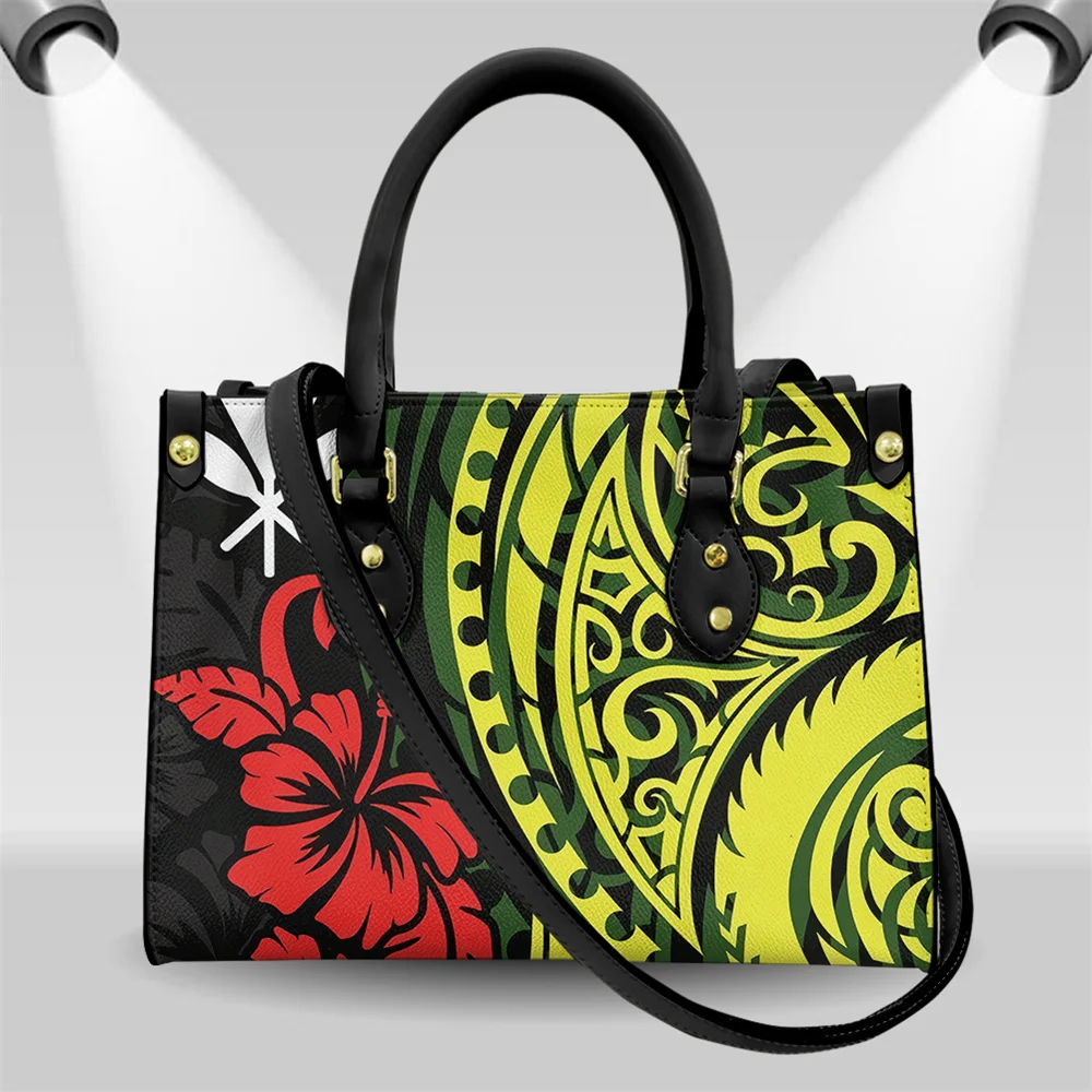 

Polynesian Hibiscus Flowers Print Casual Women's Top-handle Bags Luxury Leather Clutch Bag Elegant Female Party handle PU bag