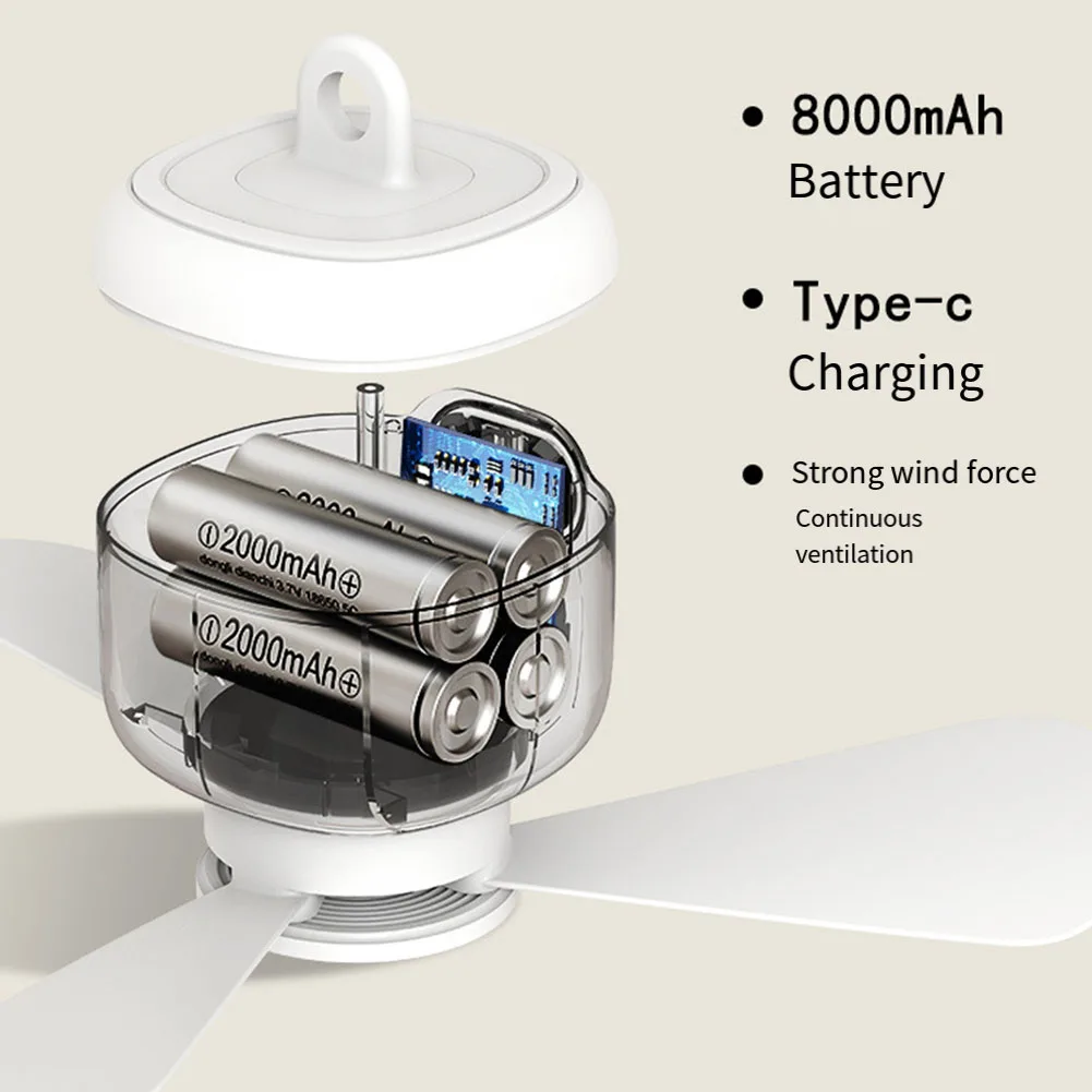 천장 선풍기 8000mAh 야외용 선풍기 텐트 환풍기 쿨러 충전식 전기 선풍기 리모컨 장시간 사용 가능한 배터리 수명 도구
