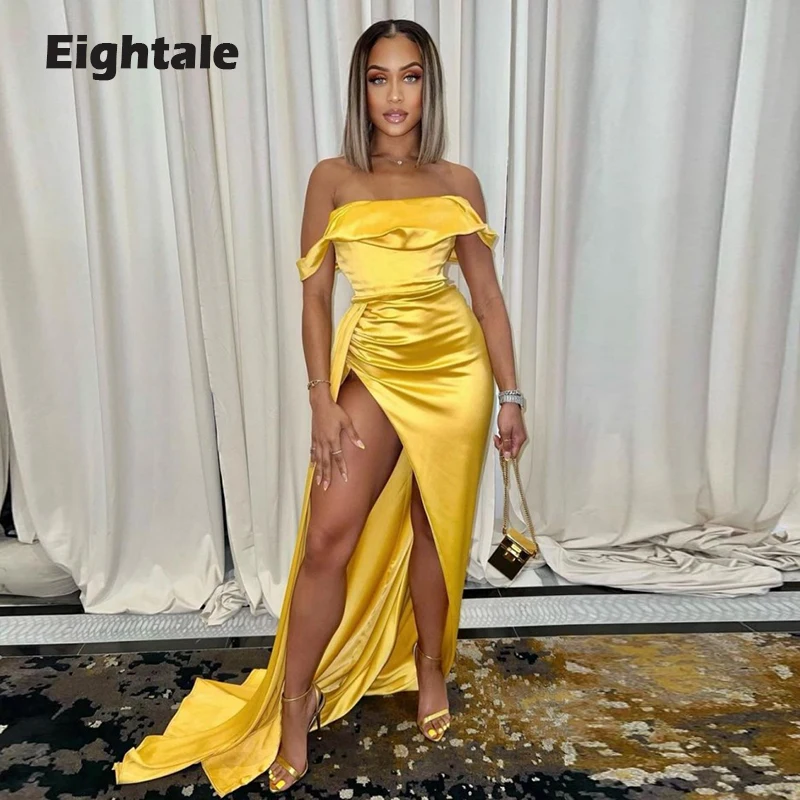 

Eightale Gold Evening Dress Strapless High Side Split Sexy Prom Gown Long Formal Party Dress Celebrity robe de soiree
