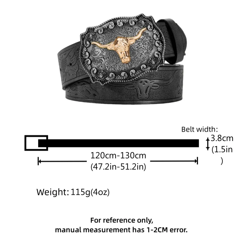 Neuer Western-Cowboy-Gürtel für Herren – cooler, hübscher schwarzer PU-Gürtelmaterial, geprägtes Design und stilvoller Herrengürtel mit Legierungsschnalle – Detail 6