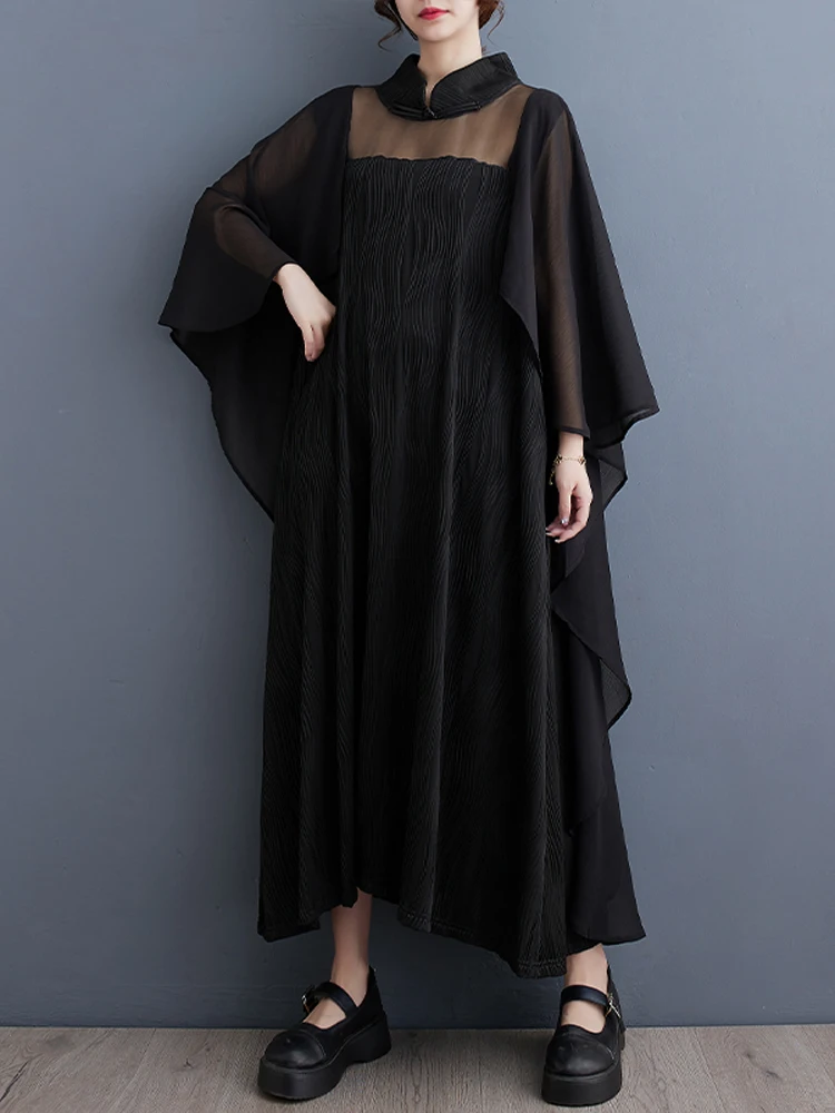 

NYFS 2024 Spring Summer New Korea Womens Dresses Vestidos Robe Elbise Loose Plus Size Patchwork Mesh Long Dress