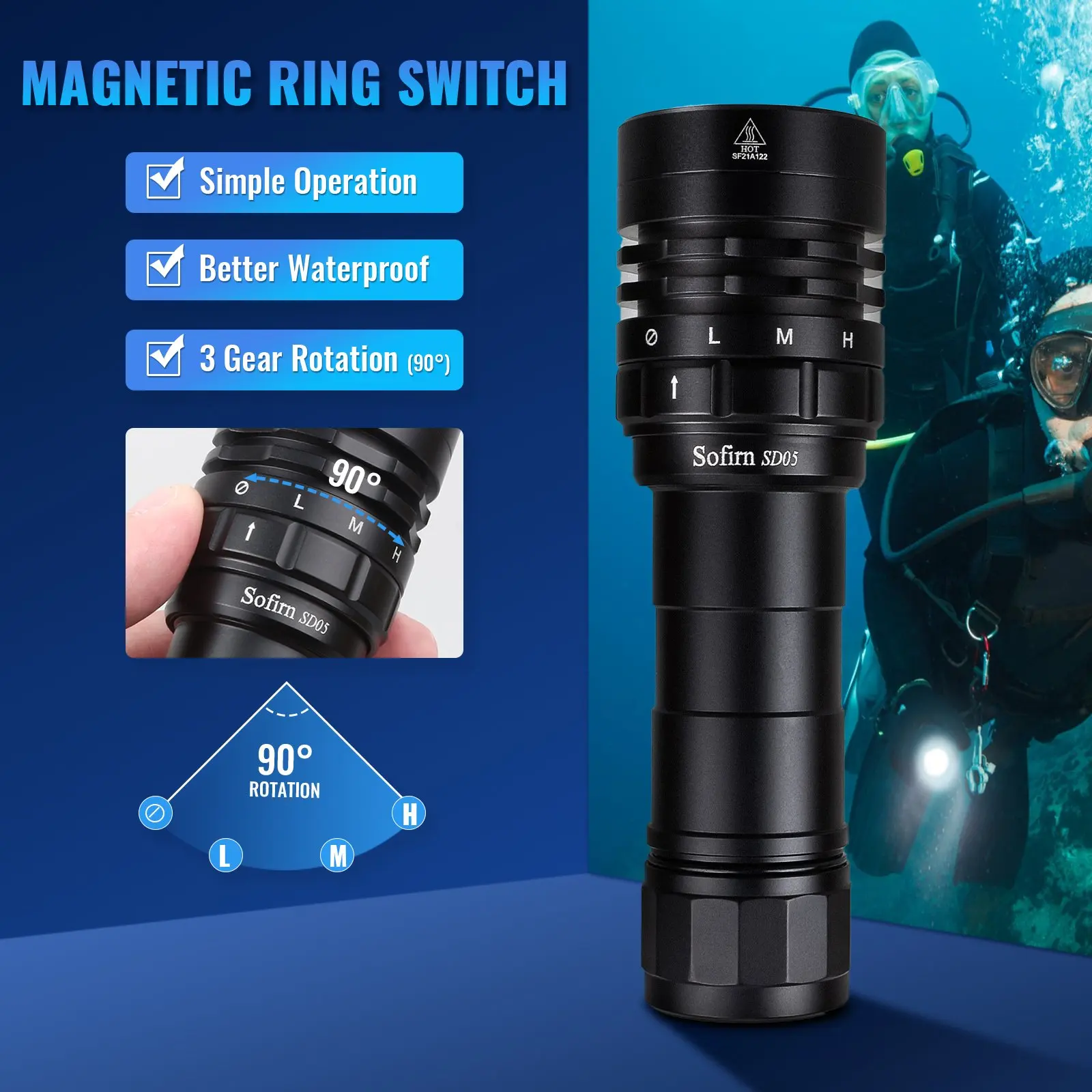 Sofirn SD05  ̺  XHP50.2  Ʈ 3000lm 21700 ͸ ̺ ġ, ׳ƽ ġ, 5000K 6500K