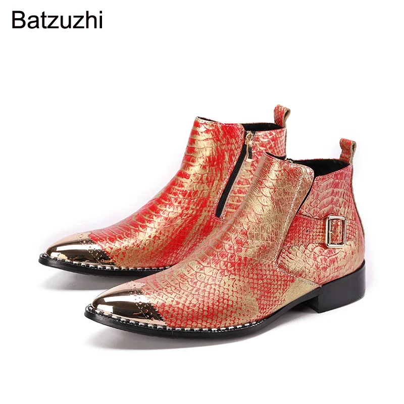 

Batzuzhi Men Boots Shoes Pointed Iron Toe Rock 2021 New Color Leather Ankle Boots Men for Party and Wedding Botas Hombre, 38-46