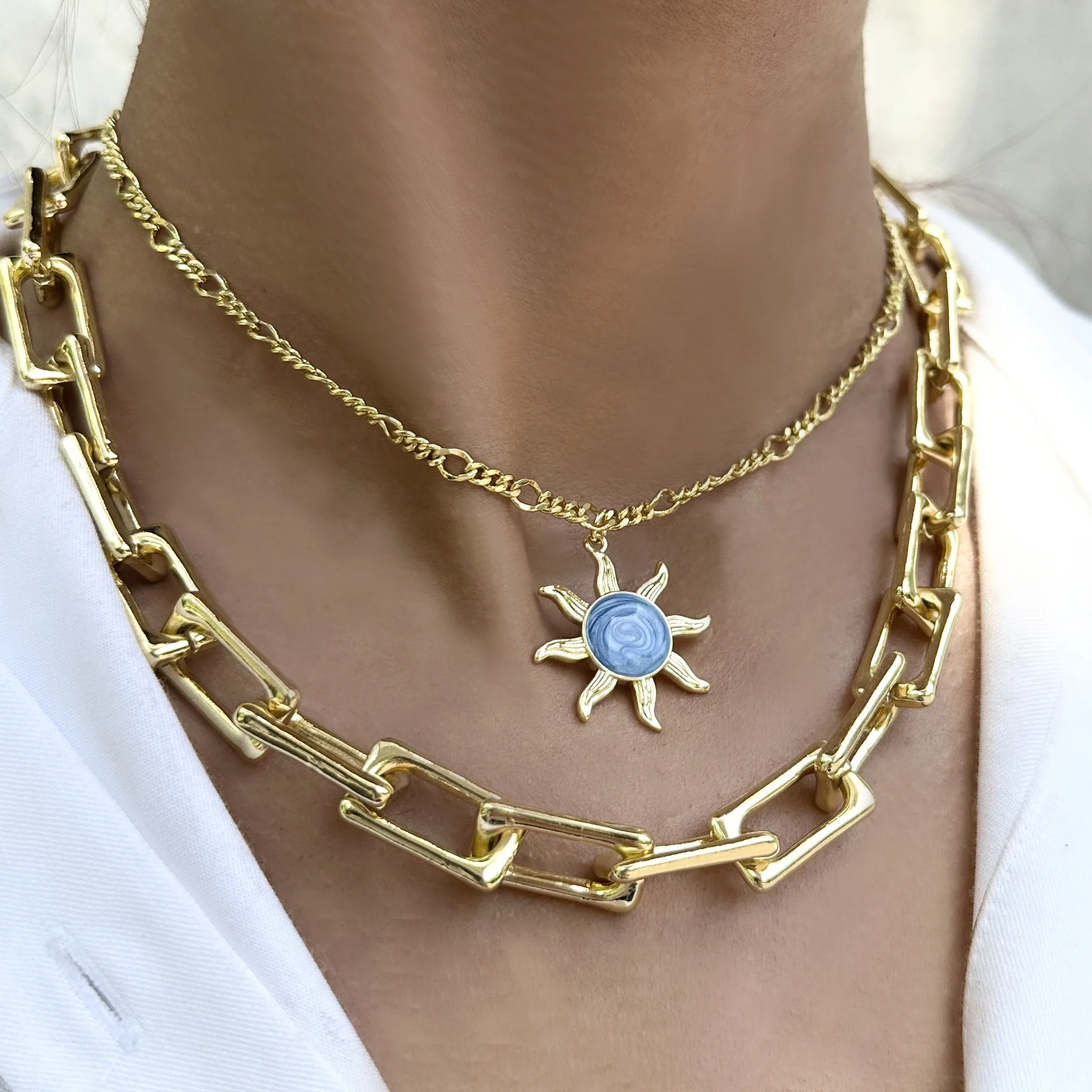 

Многослойная Металлическая кубинская цепочка, ожерелье для женщин, регулируемое Золотое медное звено, Массивное колье, подвеска на шею, ювелирное изделие для женщин, NKS276